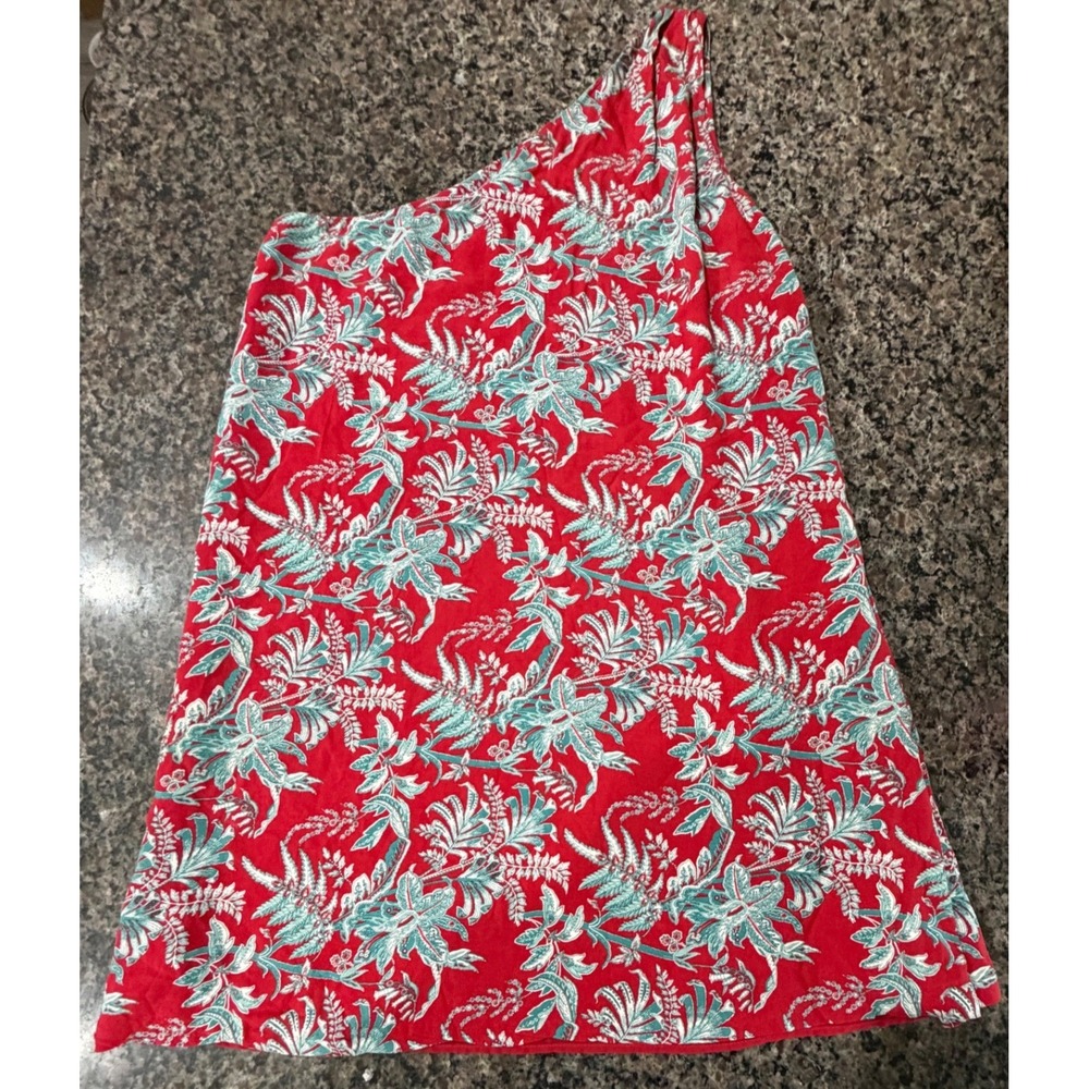LOFT Red Tropical Floral One Shoulder Lined Top Size Medium Side Zip Boho Summer